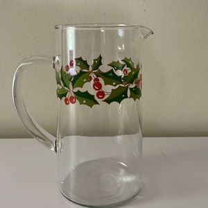 Glass Pitcher with Holly Design